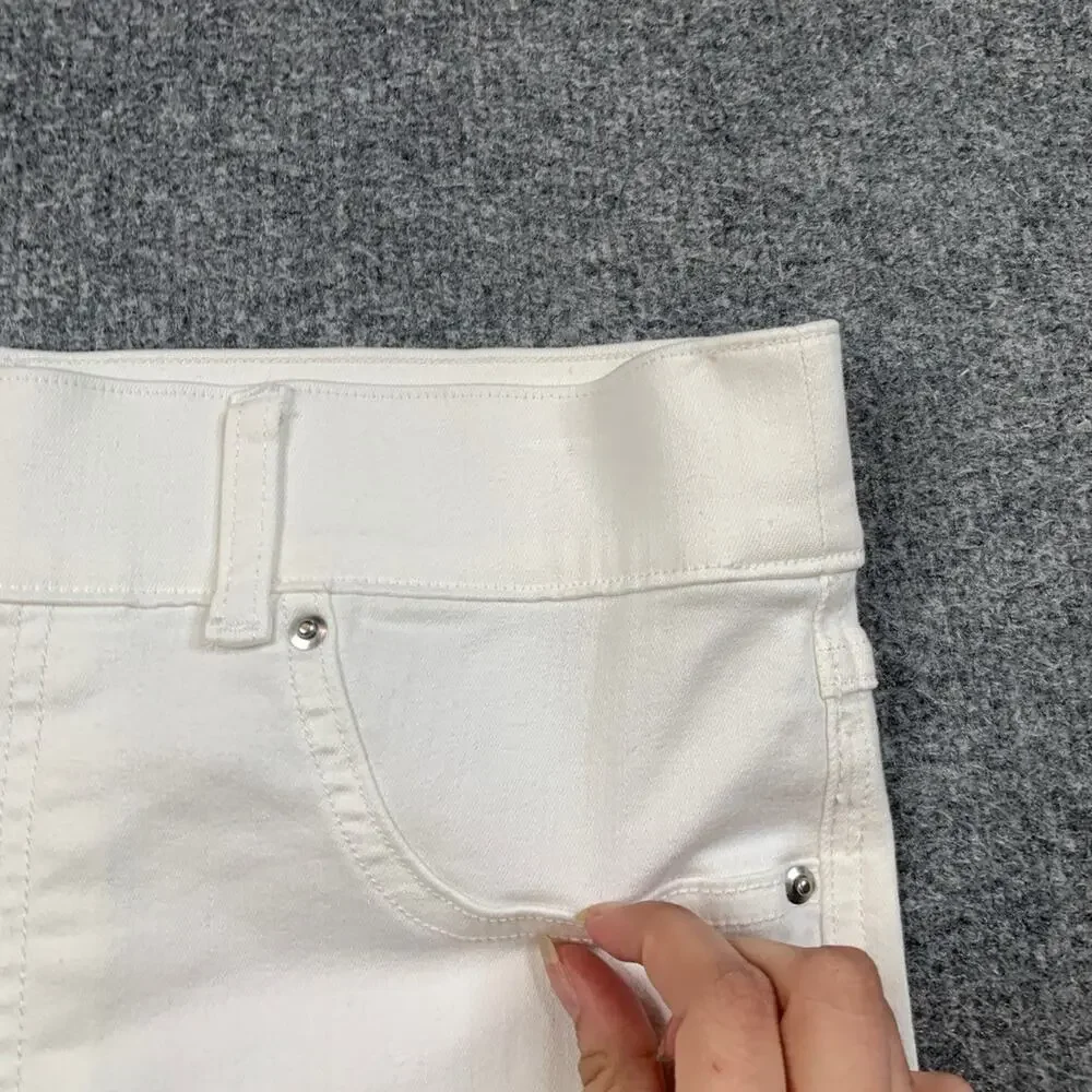 Spanx Jeans Womens M Medium White Denim Stretch Ankle Skinny High Rise Pull On